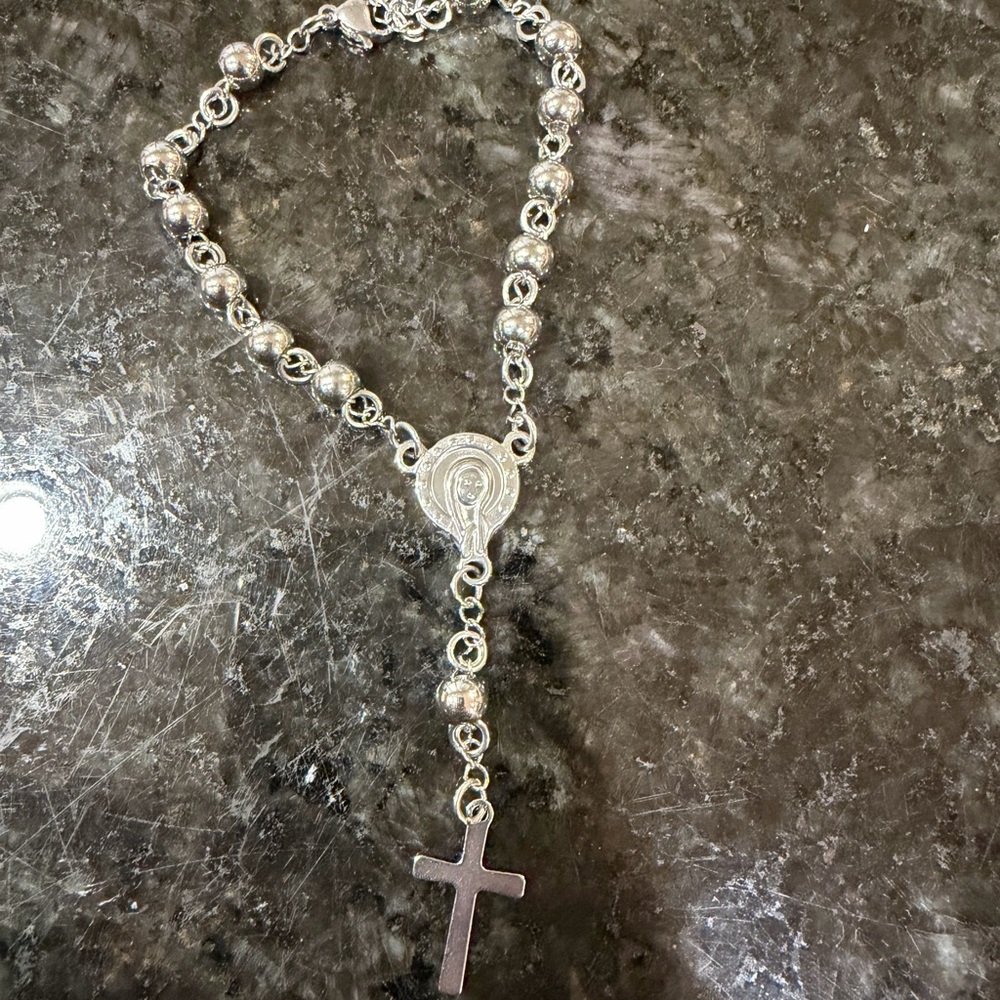 Elegant Silver Rosary Bracelet